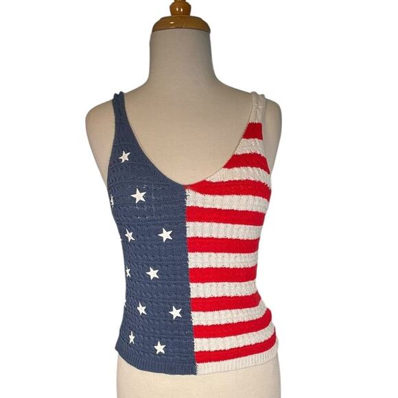 Moon & Madison American Flag Knit Tank Top Red White Blue Breathable Size Small - Picture 9 of 9